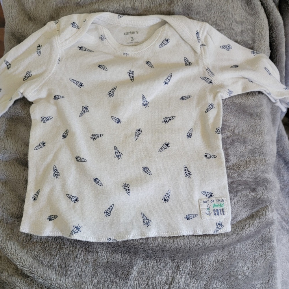 Carter's Long Sleeve T-Shirt Baby 3M White Excellent Rocket Ship Print Top‎